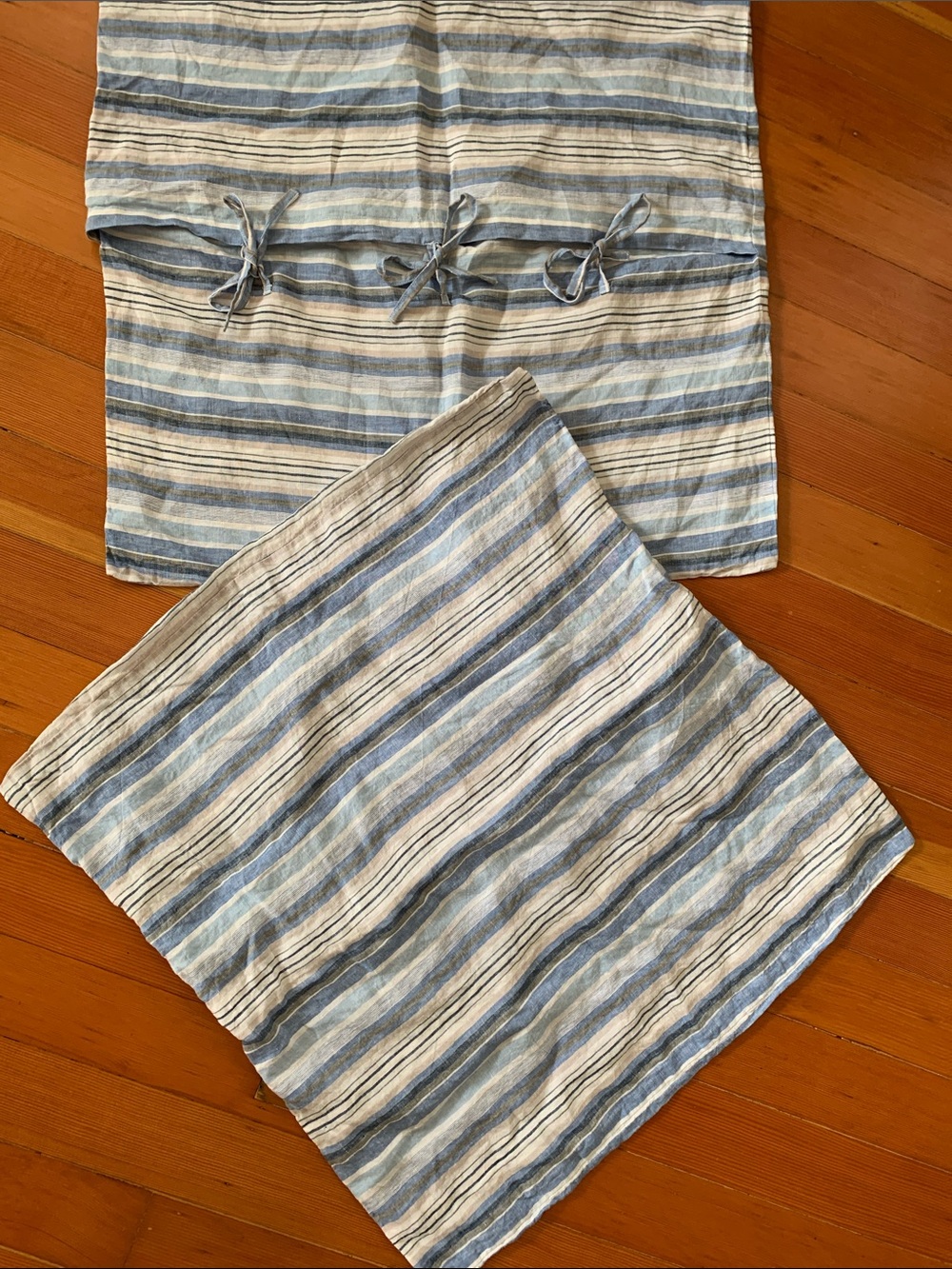 Pine Cone Hill Blue & Cream Striped Linen European Pillow Shams 26x26